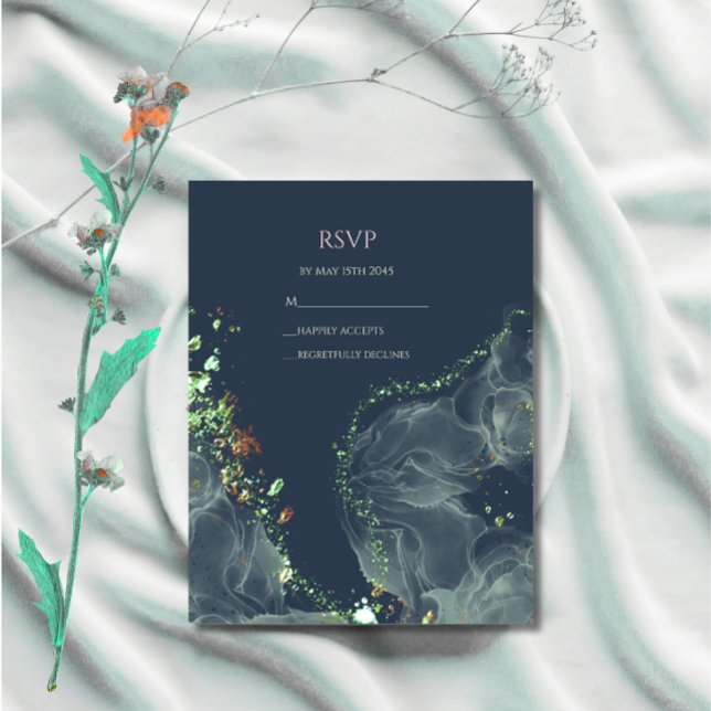 Carte RSVP de mariage vert émeraude   (Créateur téléchargé)
