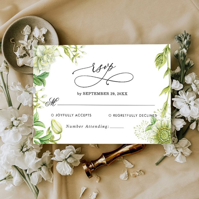 Carte RSVP de mariage vert moderne (Créateur téléchargé)