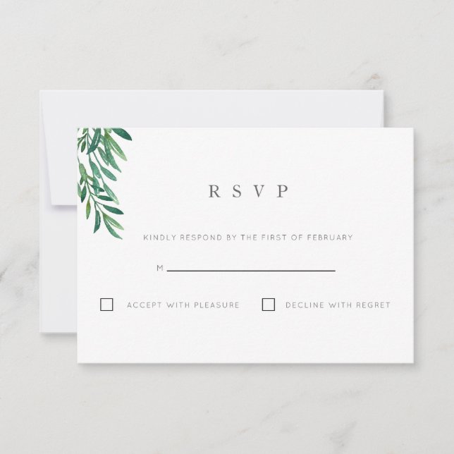 Carte RSVP de mariage vert simple (Devant)