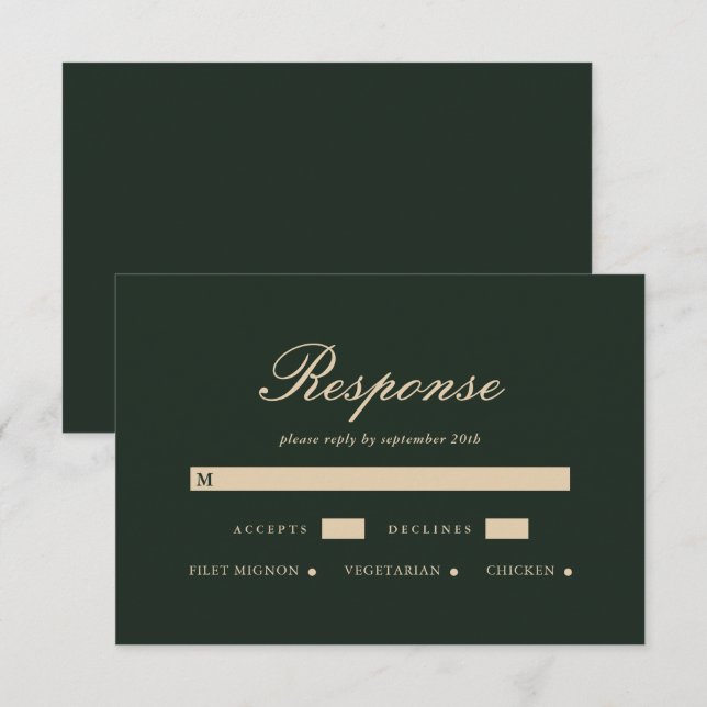 Carte RSVP de mariage vert simple et élégante (Devant / Derrière)