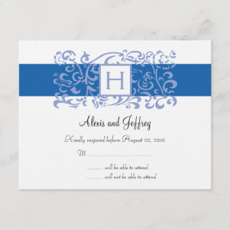 Carte RSVP de mariage - Vin Monogramme Bleu