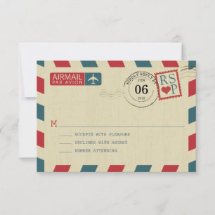 Carte RSVP de mariage vintage par avion
