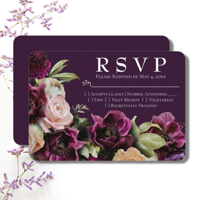 Carte RSVP de mariage Vintage violet foncé (Créateur téléchargé)