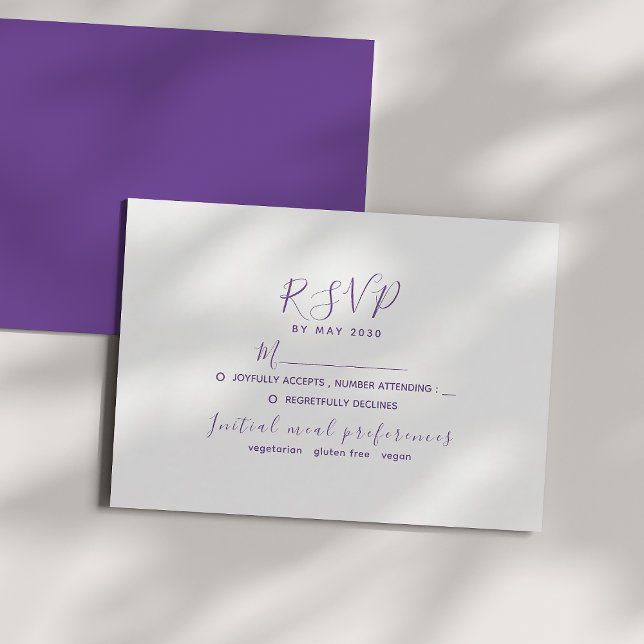 Carte RSVP de mariage violet minimale (Créateur téléchargé)