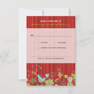 Carte RSVP de mariage Whimsical Red Floral Garden