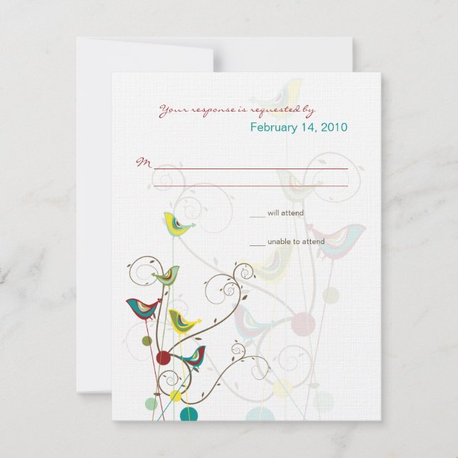 Carte RSVP de mariage Whimsical Summer Birds & Swi (Devant)