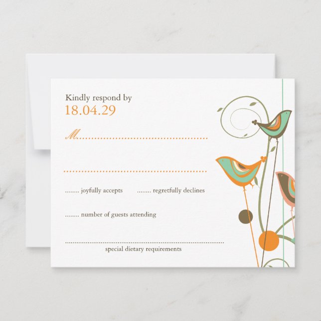 Carte RSVP de mariage Whimsical Summer Birds & Swi (Devant)