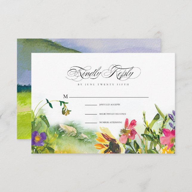 Carte RSVP de mariage Wild Meadow Sunflowers (Devant / Derrière)