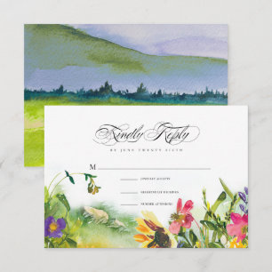 Carte RSVP de mariage Wild Meadow Sunflowers