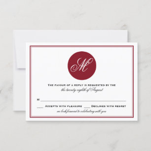 Carte RSVP de monogramme de script élégant rouge