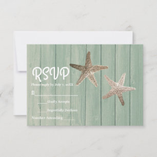 Carte RSVP de plage élégante étoile de mer et bois