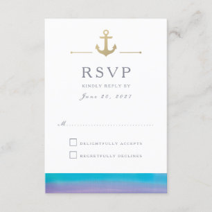 Carte RSVP de réponse blanc marine bleu aquarelle