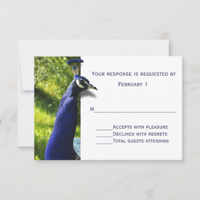 Carte RSVP de réponse Mariage Peacock élégant (Devant)