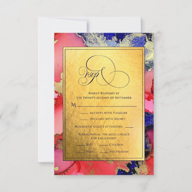 Carte RSVP Deluxe Gold Abstrait Ink Art Wedding (Devant)