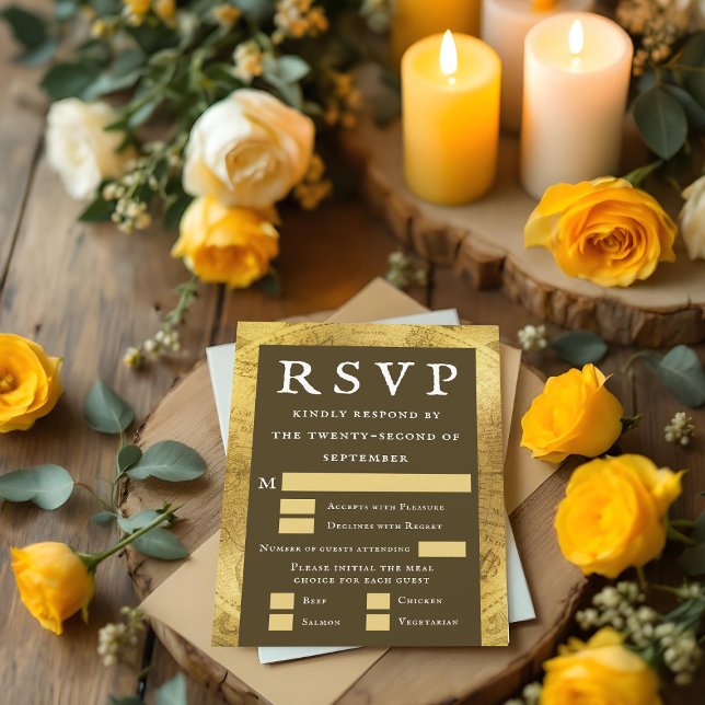 Carte RSVP Deluxe Gold Brown Vintage Wedding (Deluxe Gold Brown Vintage Wedding RSVP Card)
