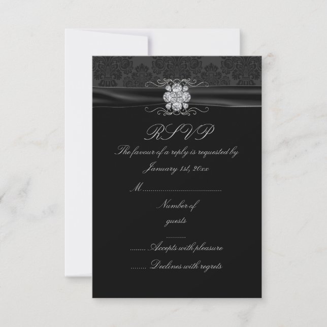 Carte RSVP diamant noir et argent (Devant)