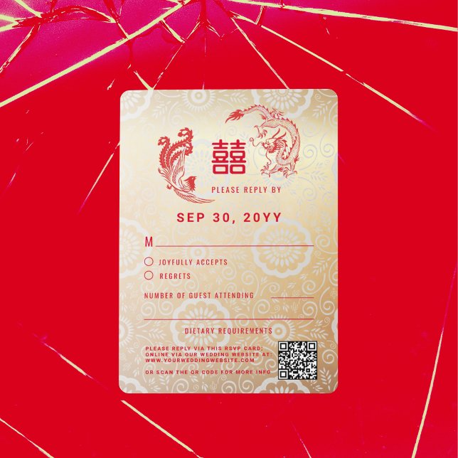 Carte RSVP Dragon Phoenix Double Xi Chinese Weddin (Créateur téléchargé)