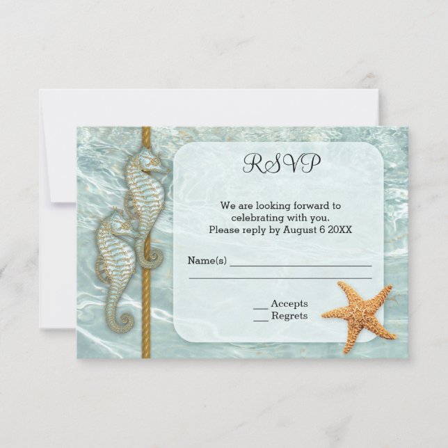 Carte RSVP du boîtier Mariage nautique Seahorse (Devant)