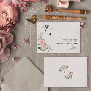 Carte RSVP du menu Mariage blanc flou