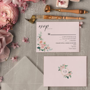 Carte RSVP du menu Mariage rose flou