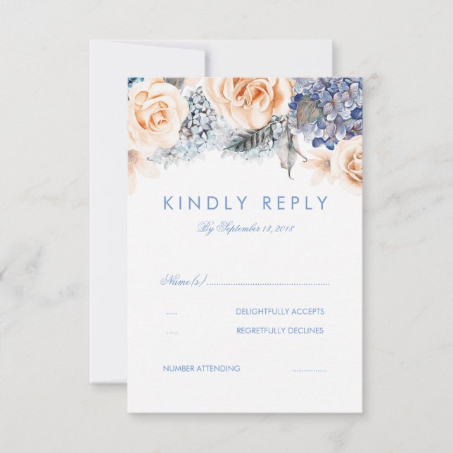 Carte RSVP Dusty Blue et Peach Floral Wedding (Devant)