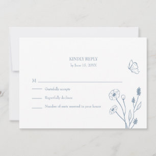Carte RSVP Dusty Blue Fleurs sauvages et Butterfil