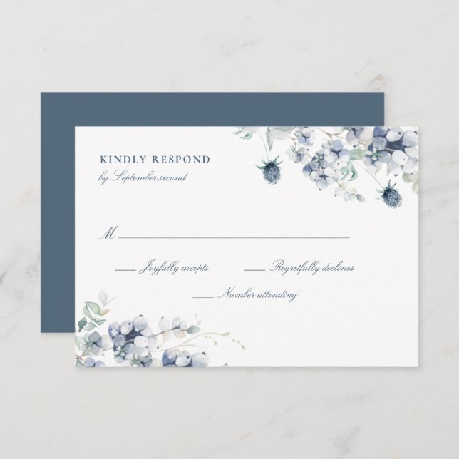 Carte RSVP Dusty Blue Floral (Devant / Derrière)