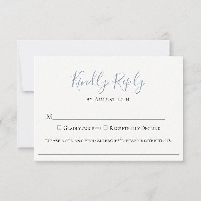 Carte RSVP Dusty Blue Mariage Food Allergy (Devant)