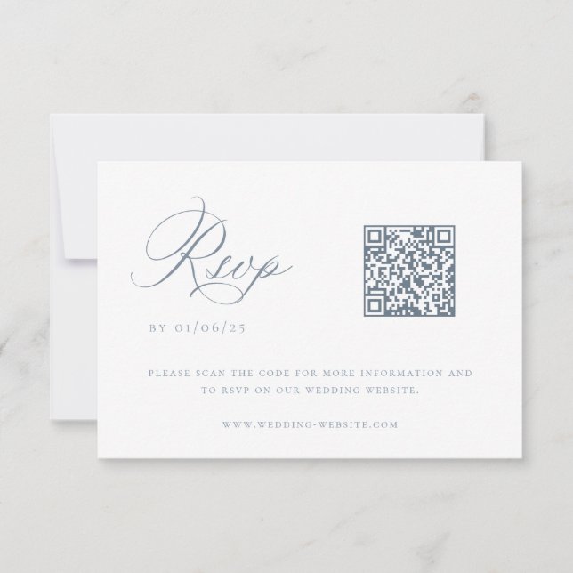 Carte RSVP Dusty Blue Mariage QR Code (Devant)