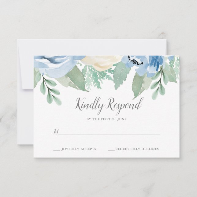 Carte RSVP Dusty Blue Watercolor Floral Wedal (Devant)