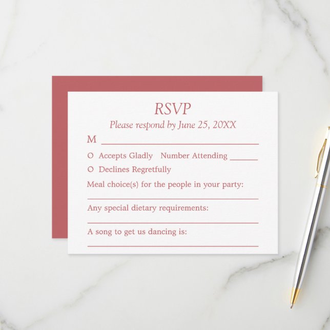 Carte RSVP Dusty Rose Rose - Choix d'invités (Devant/Arrière en situation)