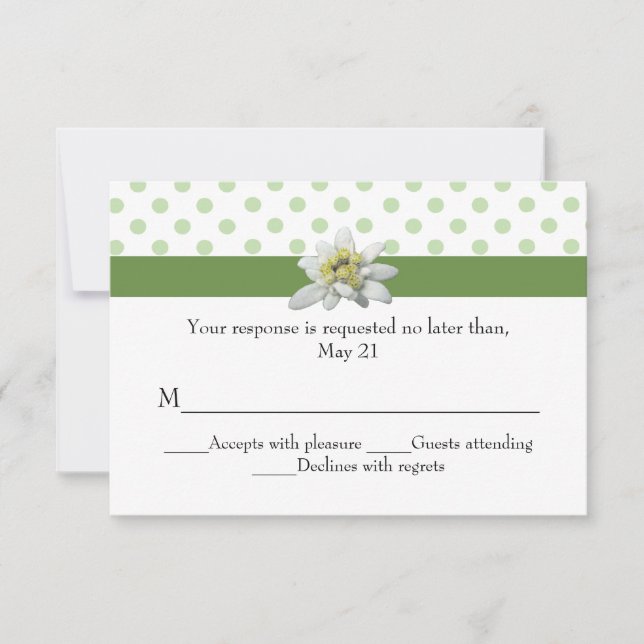 Carte RSVP Edelweiss et Green Polka Dot Wedding (Devant)