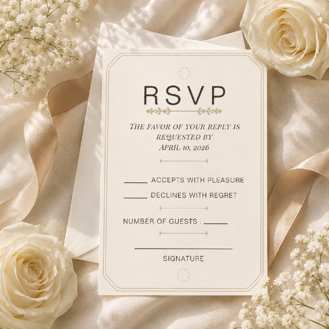 Carte RSVP Élégance Ivoire Douce Modifiable (Elegant RSVP Card for Timeless Wedding Celebrations)