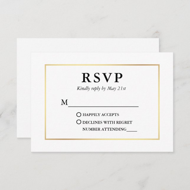 Carte RSVP Elegant Black Gold Frame moderne (Devant / Derrière)