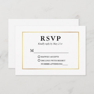 Carte RSVP Elegant Black Gold Frame moderne