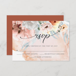 Carte RSVP Elegant Coral Watercolor Flowers