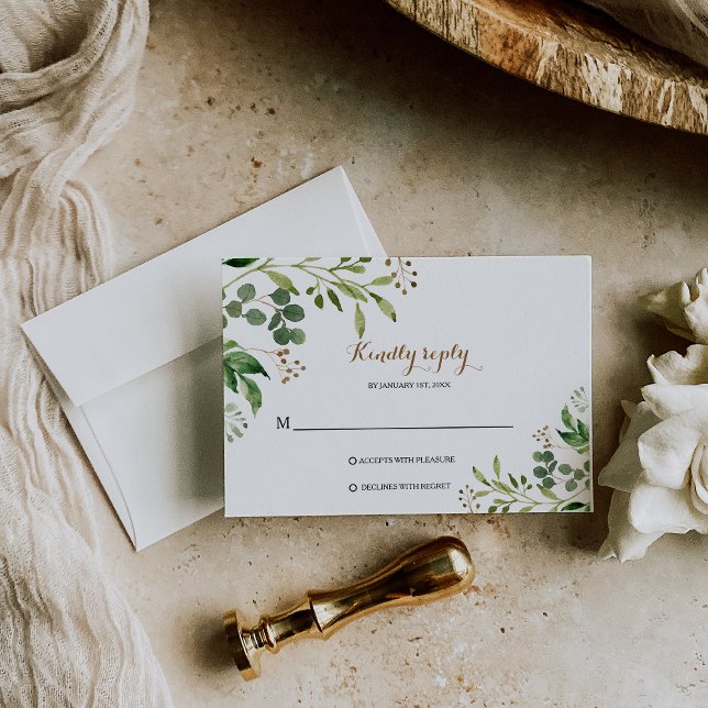 Carte Rsvp Elegant Feuille Eucalyptus Vert (Créateur téléchargé)