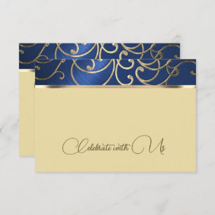 Carte RSVP Elegant Marine Blue and Gold Filigree