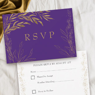 Carte RSVP Elegant Purple and Gold Leaf
