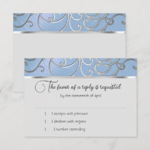 Carte RSVP élégante bleu ciel et filigrane doré