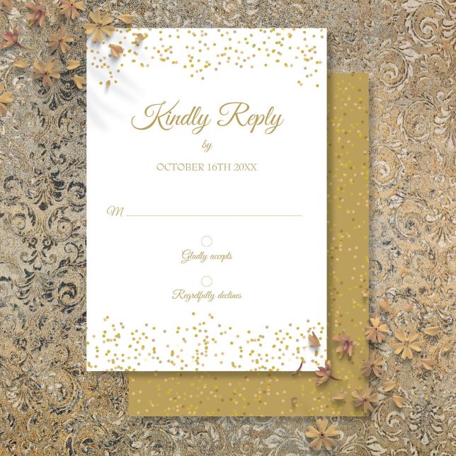 Carte RSVP Elégante Confetti Gold Dust (Gold Dust Confetti Elegant RSVP Card)