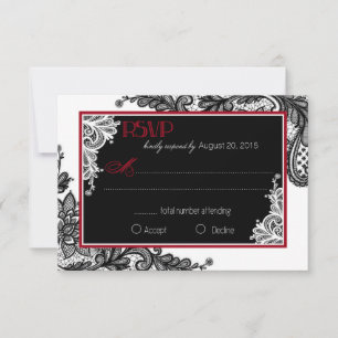 Carte RSVP élégante en dentelle blanche et noire