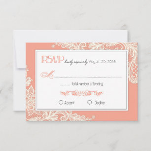 Carte RSVP élégante en dentelle corail et blanche