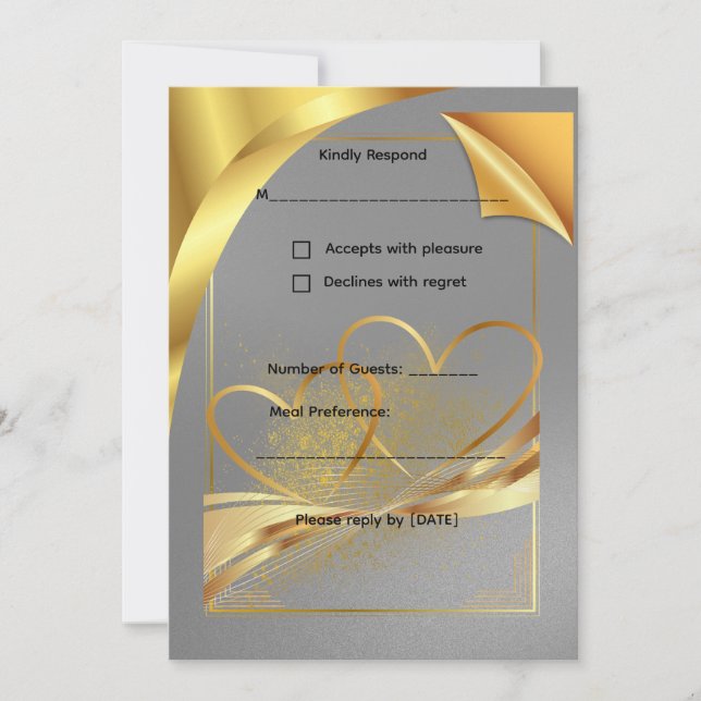 Carte RSVP élégante en or pour mariage | Réponse m (Devant)