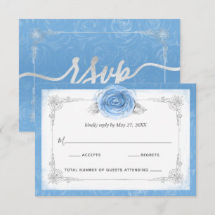 Carte RSVP Elégante Rose Argent et Bleu Bahama