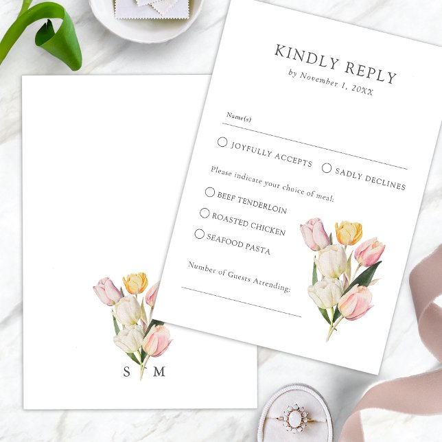 Carte RSVP élégante Tulip (Watercolor Tulip Elegant RSVP Card Monogram by Painted Paperie
)