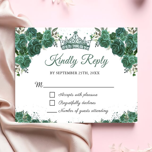 Carte RSVP Emerald Floral Quinceañera (Créateur téléchargé)
