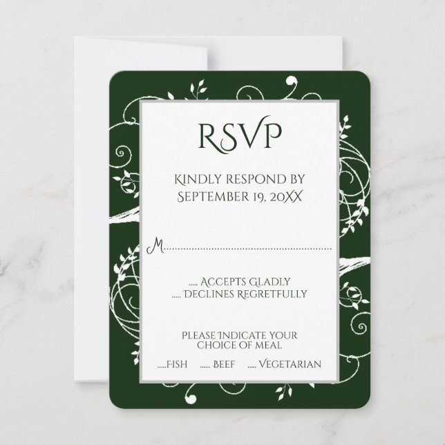 Carte RSVP Emerald Green Flourish Wedish (Devant)