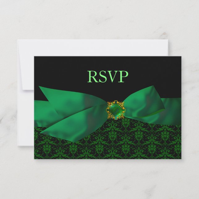 Carte RSVP Emerald Mariage damassé (Devant)