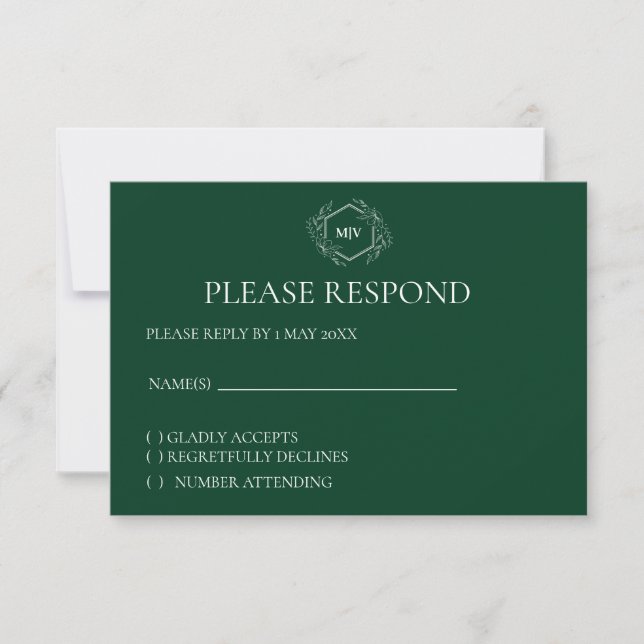 Carte RSVP Emerald Monogram Crest (Devant)